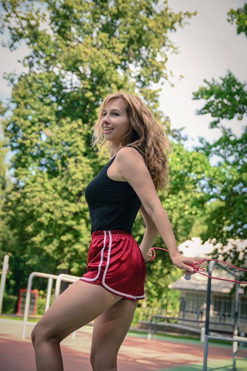 woman, athlete, sport, beauty, portrait, style, pretty, pose, model, young woman, sports, skipping rope, fitness, strength trainer, warm-up, outside, exercise, jump rope, blonde, sportswear