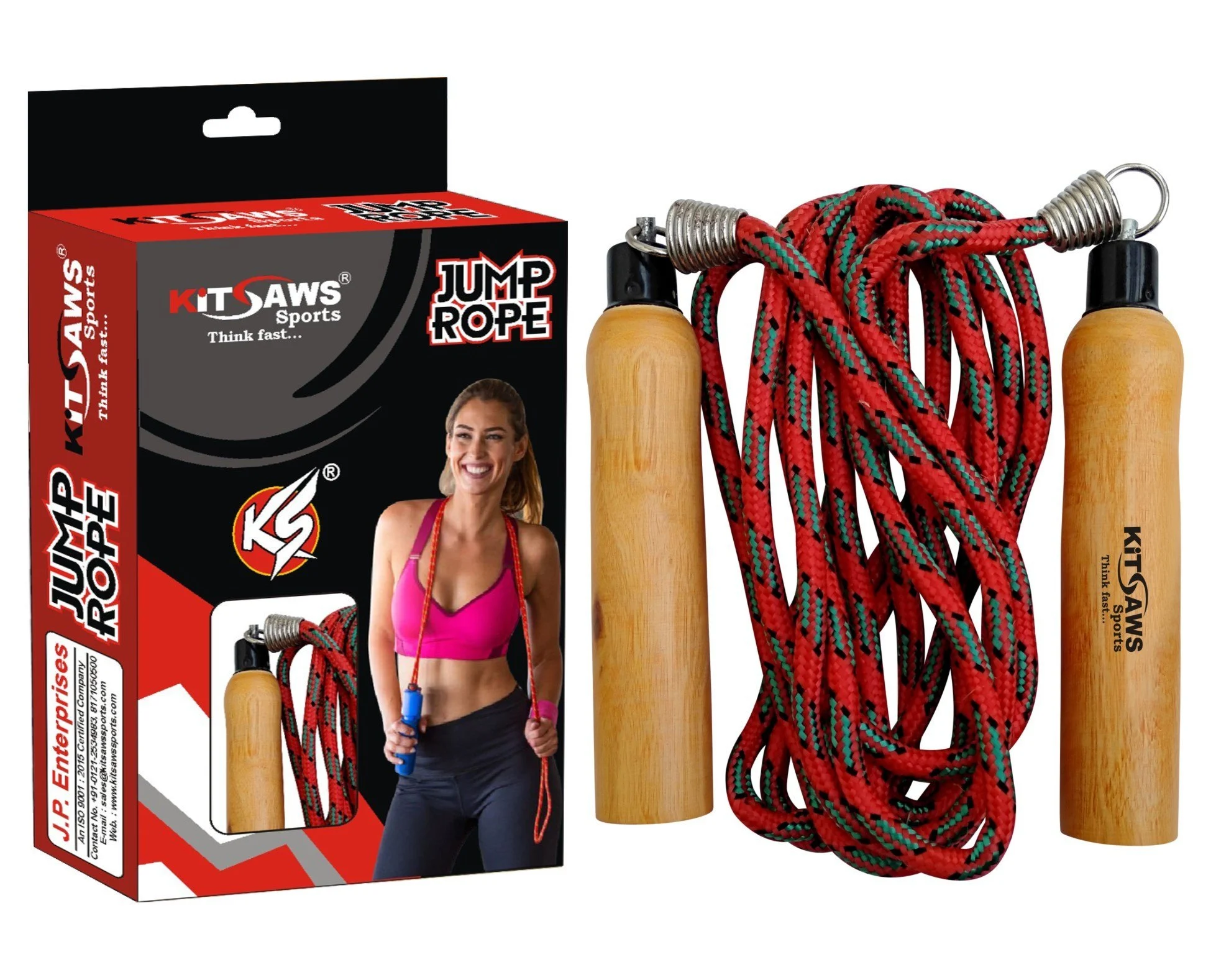 Sustainable wooden handle jump rope demonstrating eco-friendly design